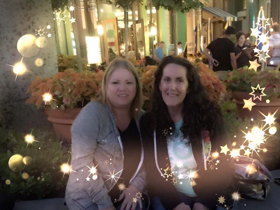 Birthday celebrating with my BIFFAROO continues at Downtown Disney.......listening to music under all the sparkling lights and people watching all the Little Disney characters and their families walking by.