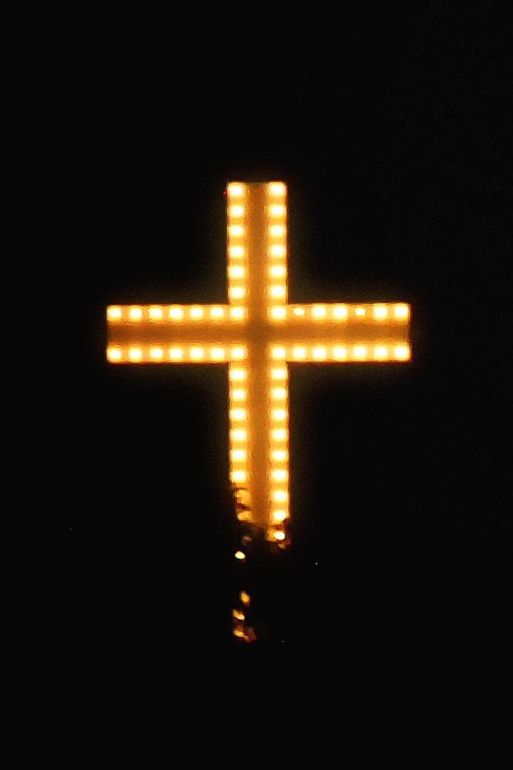 A night picture of the cross at the top of the hill near Lambuth Hall at Lake Junaluska, NC.