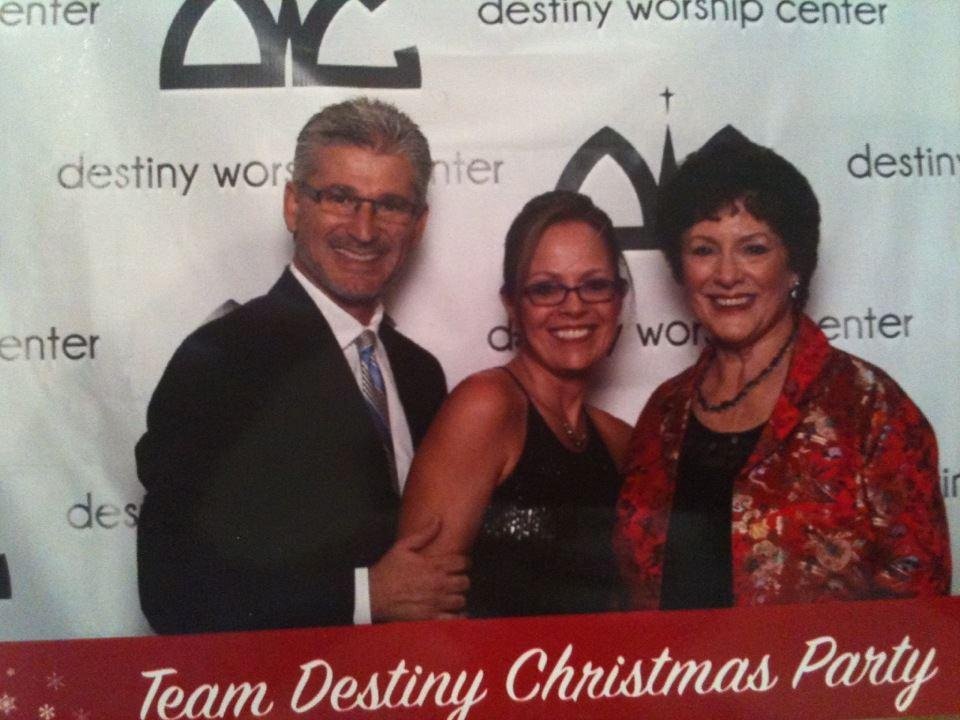Destiny Worship Center Christmas Party!  I am standing with our awesome Pastor Steve Vaggalis and his precious wife Jackie!  Thank you for your dedication and blessings to all of us!