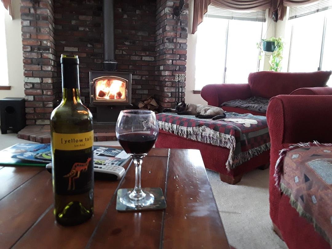 Moving on to bottle #2 fire still going and Bosco still napping . Beautiful day 😎