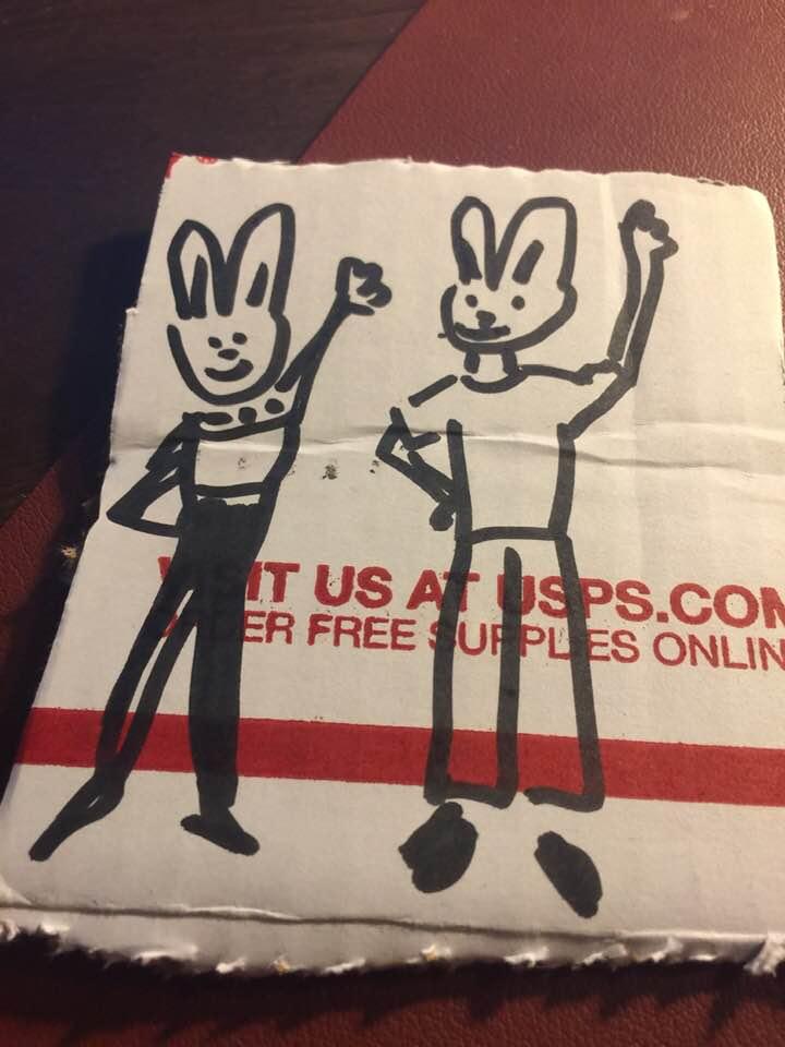 My sister Susan always doodles on packages she sends. Her latest of what I guess are the Pooka People