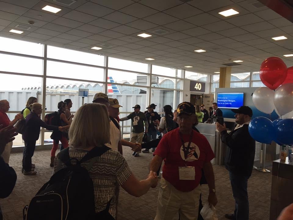 Watching two Honor Flights arriving. More than 300 veterans of WW ll, Korea, and Vietnam.