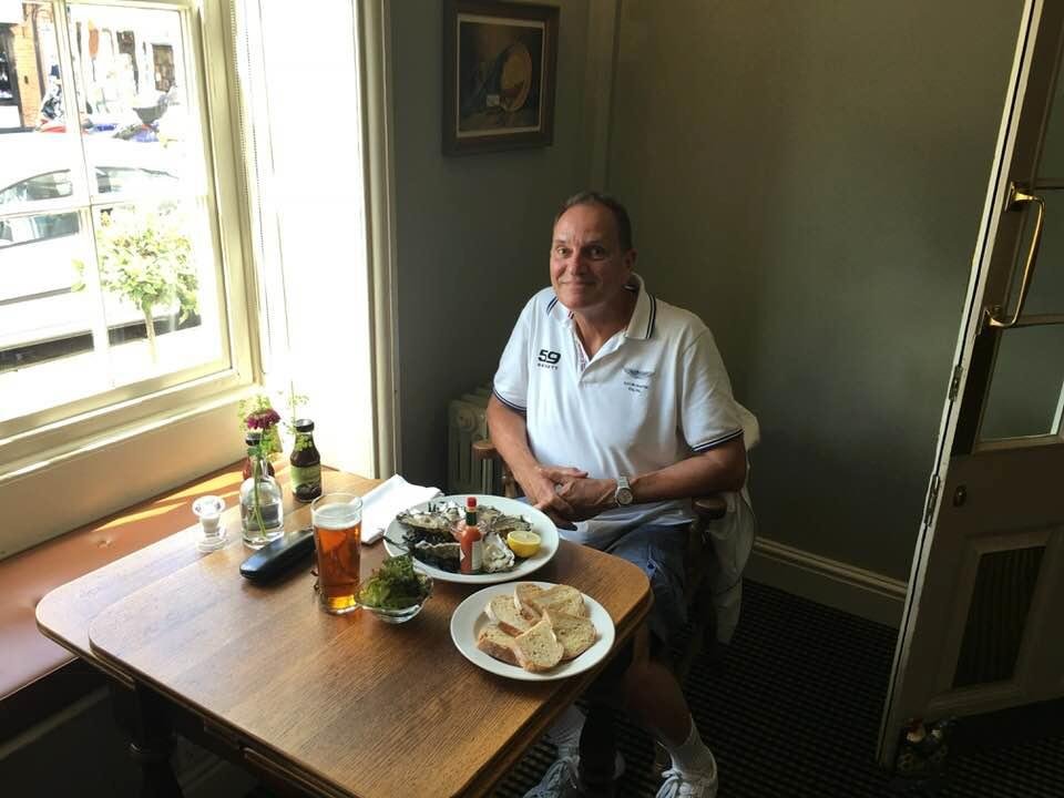 Oysters and a pint of real beer in Southwold, England! 2 weeks at Royal Air Force Base Lakenheath for work. Weekend on da beach to beat the heat.