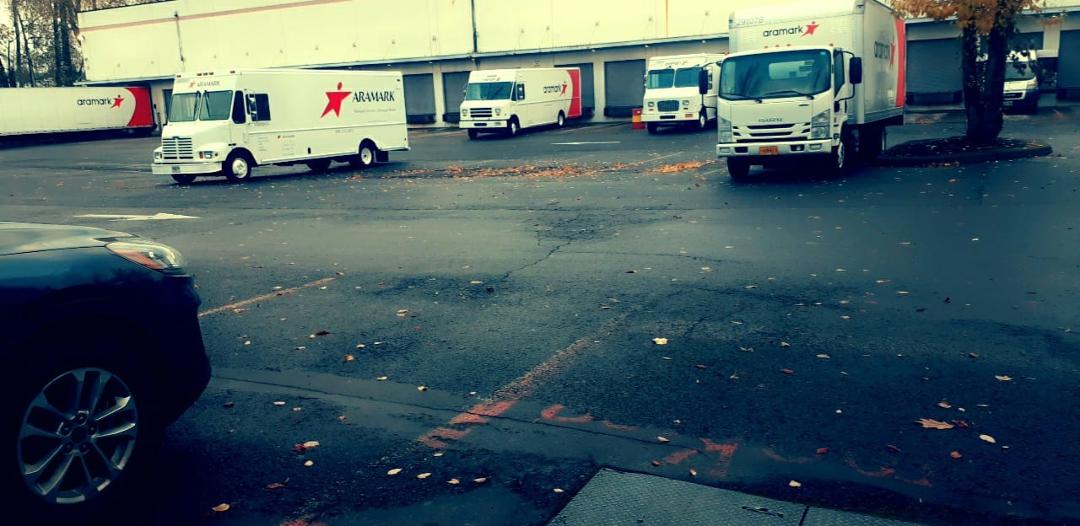 On break; at the smoking area.