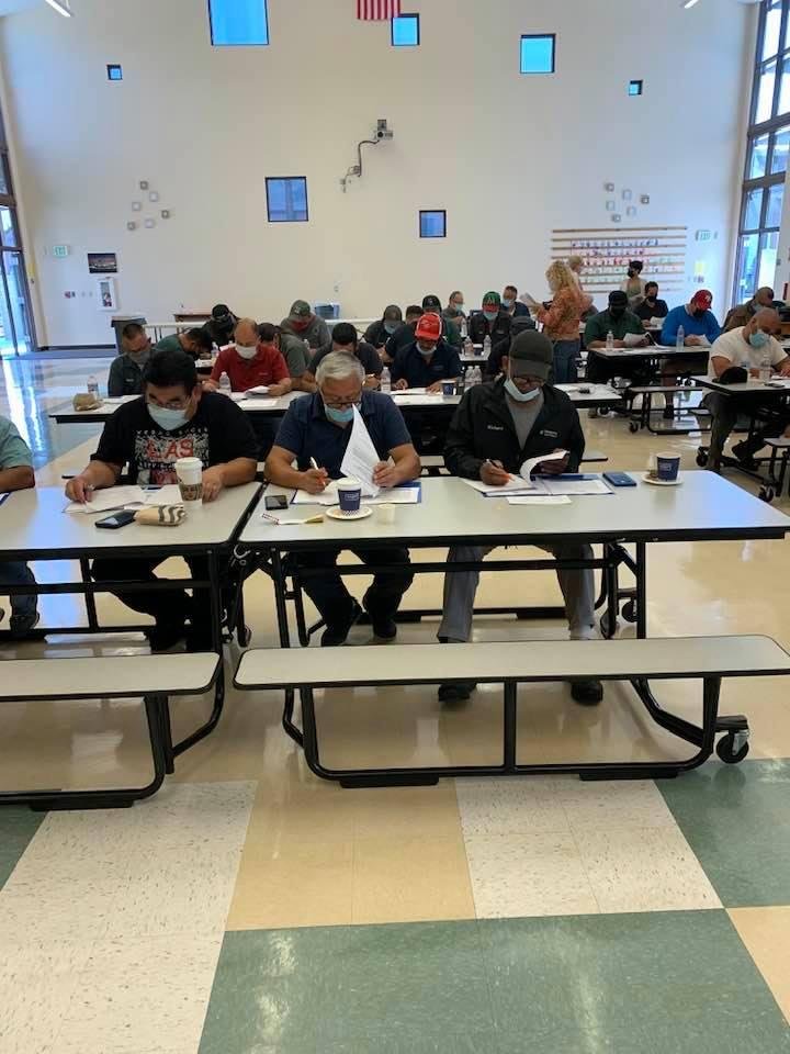 Evergreen elementary school district blood-borne pathogen training. Nearly 50 custodians maintenance staff and grounds personnel participated in the training.
