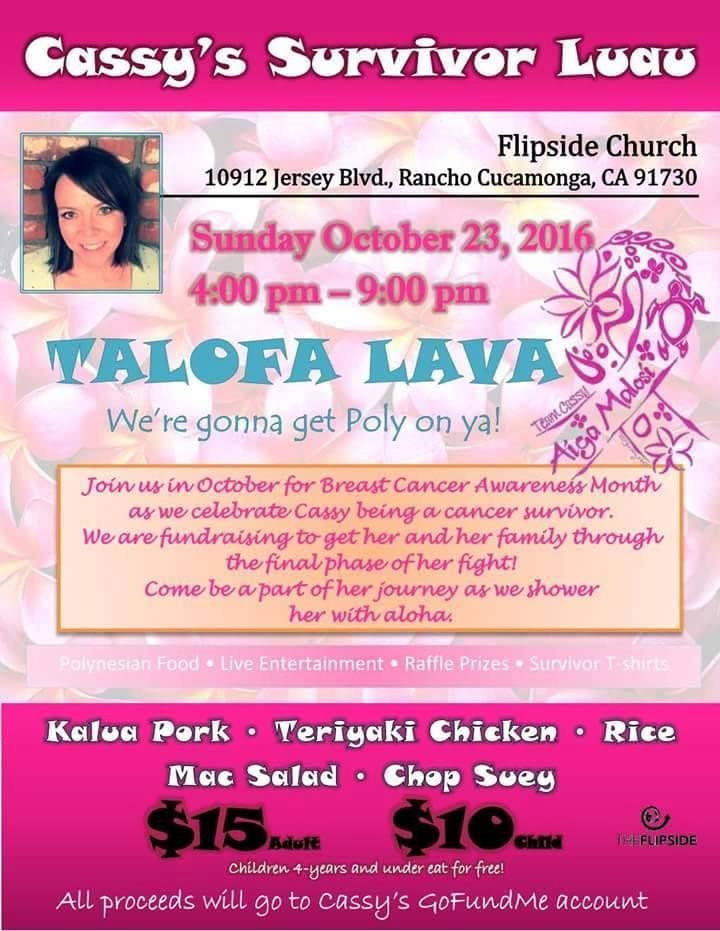 Cassy's Luau is this coming Sunday, October 23. If you have not bought tickets, do it soon. You call contact me or you can go online and pay through Paypal. If you cannot make it, maybe you would like to donate. Thank y
