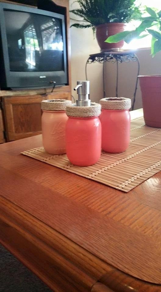 Jars I decorated for Amanda , for her new bathroom