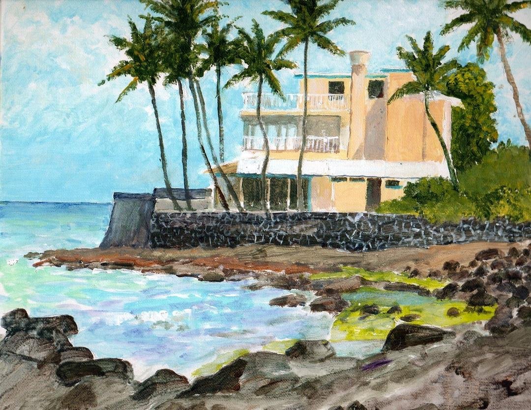 Almost done after three hours. West Hawii Pleinair Painters paint-out at La'aloa Beach Park, April 8th