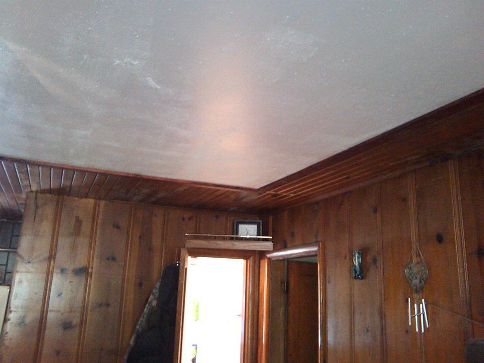 New ceiling looking towards the bathroom