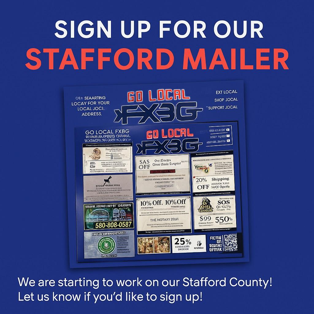 💌 This isn’t Clipper or Valpak — it’s local, bold, and built to be seen.
We’re wrapping up our Go Local FXBG Stafford Mailer — a giant 8.5x11 postcard hitting 10,000+ local mailboxes. Not an envelope that gets tossed. Not