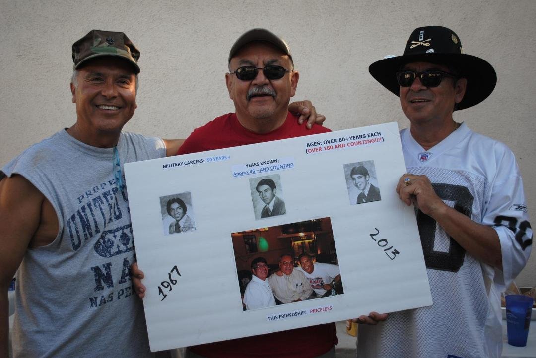 The sign says it all !!!!!!!!!!!!!!!! Vietnam Vets
L to R:
Ken (USN - ret)
Paul (USMC)
Ralph (US ARMY - ret)