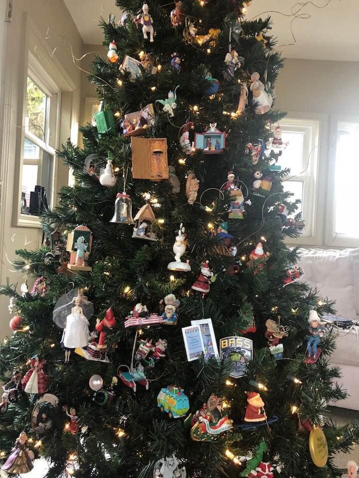 Just a portion of my Hallmark tree. I’ve been collecting since my boys were young. Some over 30 yrs old. Fun to unpack every year. Takes hours to decorate. CR