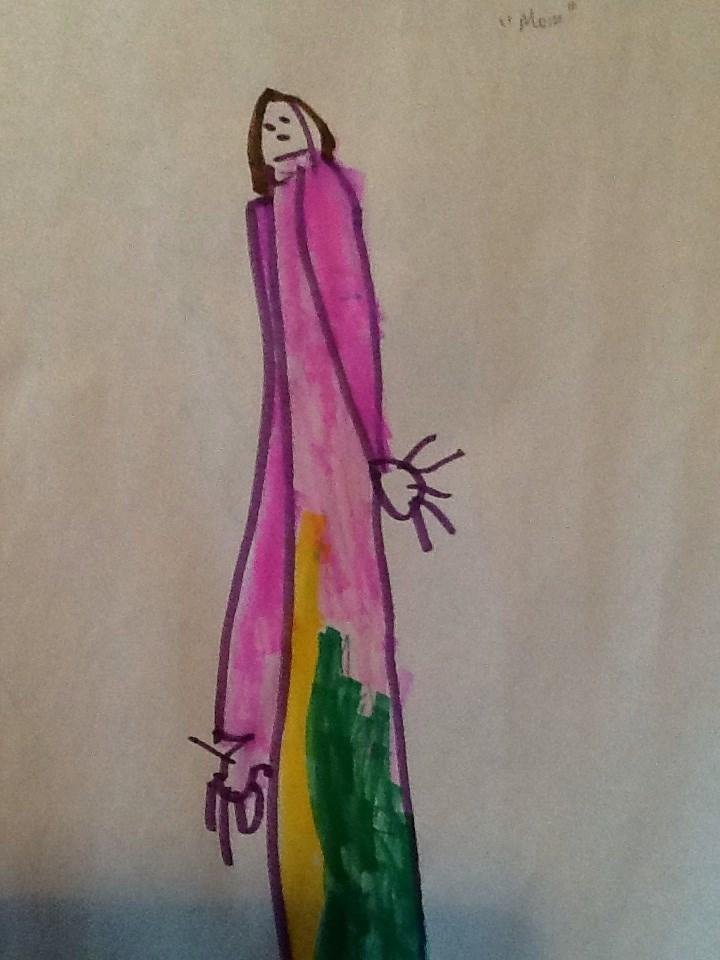 3 year old Piper drew this incredible picture of her mother, with all five fingers. Love her!