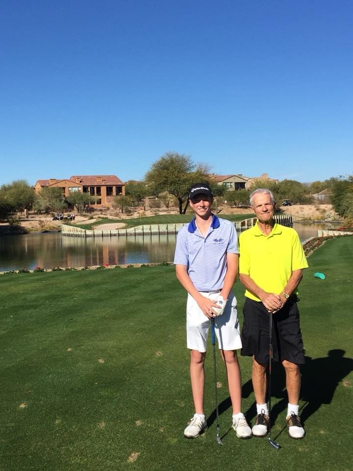 Drew golfed with grandpa today at Grayhawk Golf Club. He holed out from 160 today to shoot Even. Great times!