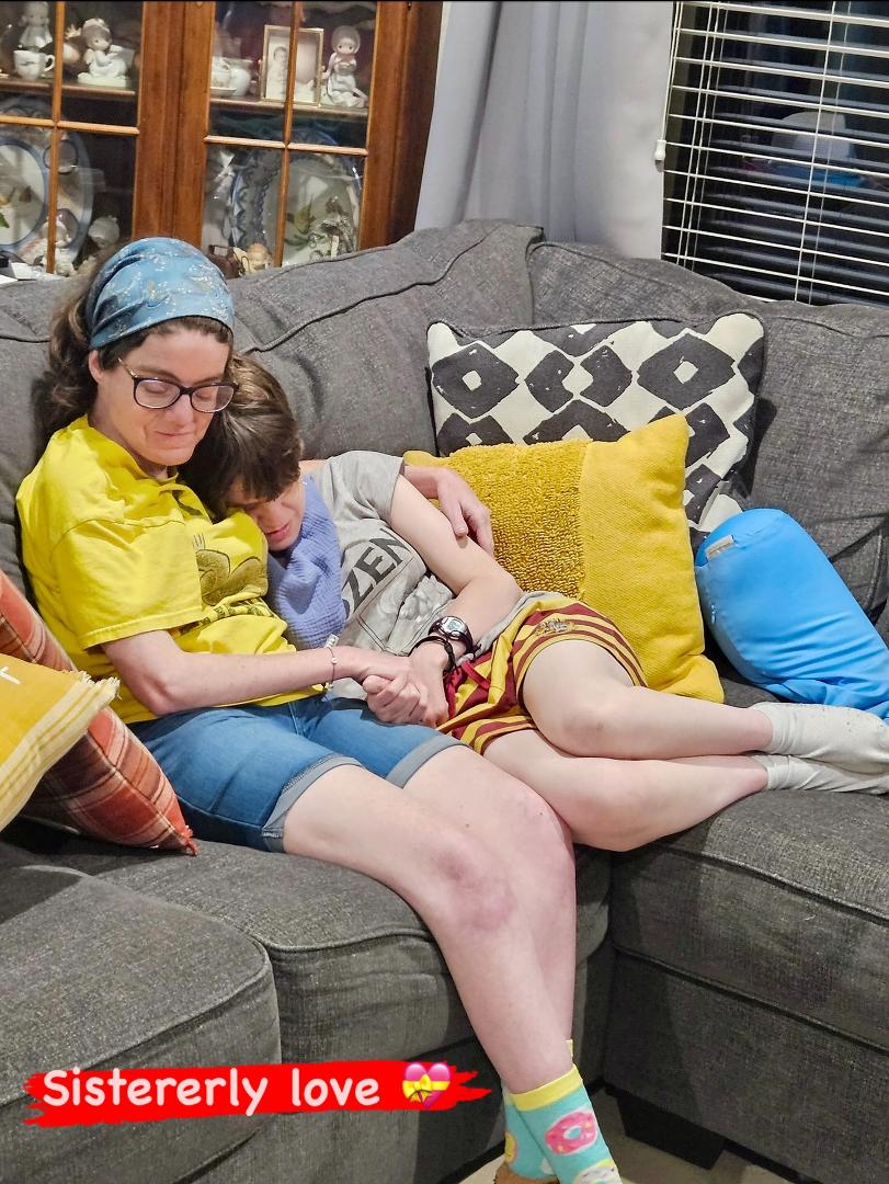Nancy’s best friend from high school (he took her to prom) passed away yesterday after a long illness. She has lost two special friends. Here Suzie was comforting her little sister last night.