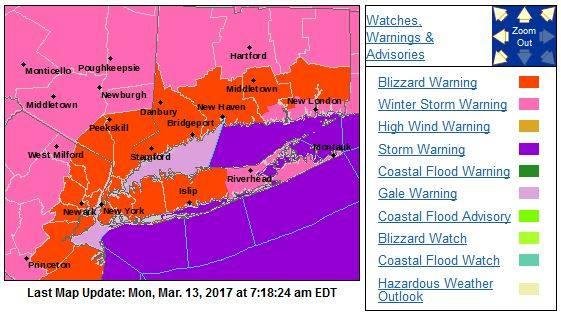A Blizzard Warning has now been raised for the New York/New Jersey Metro and some coastal counties in Connecticut The forecast has taken into account a westward change and there is uncertainty with a rain/snow changeover i