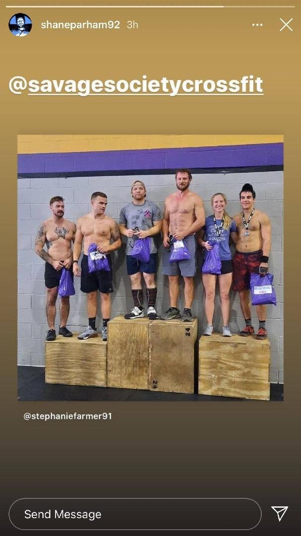 Im proud of my son he came in first place today doing crossfit for breast cancer awareness