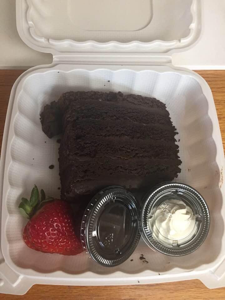 Leah’s birthday cake. We both are full of prime rib dinner with all the trimmings. Curbside pickup from Cool Hand Luke's steakhouse in Paso Robles.