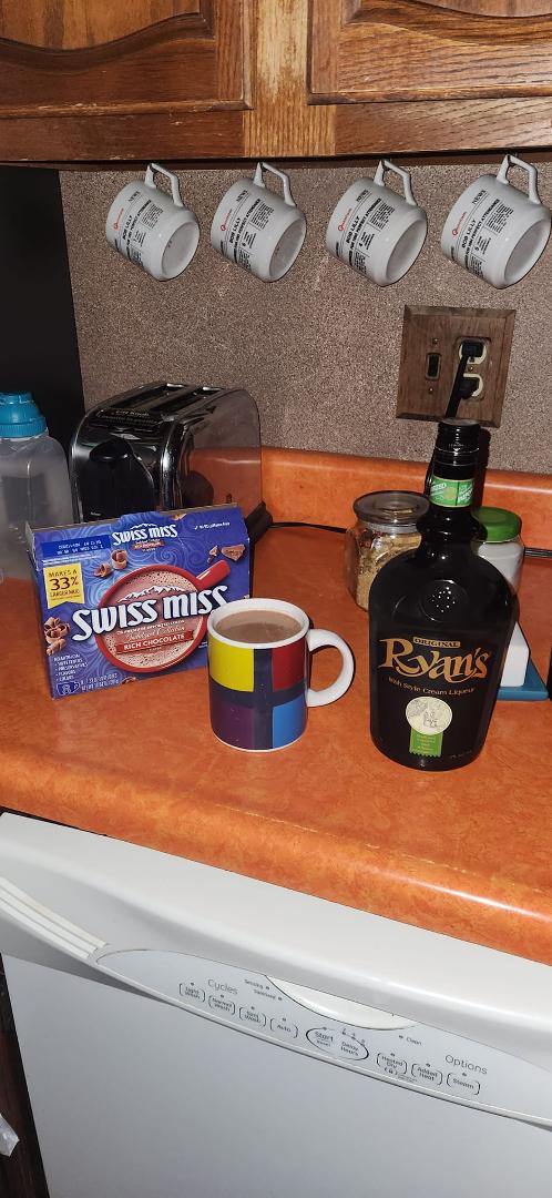 After 12 hour night, a cup a hot chocolate,  Irish creame with my Melatonin and Advil PM should help put me to sleep. Oh! weekend off as well. Perfect 👌
