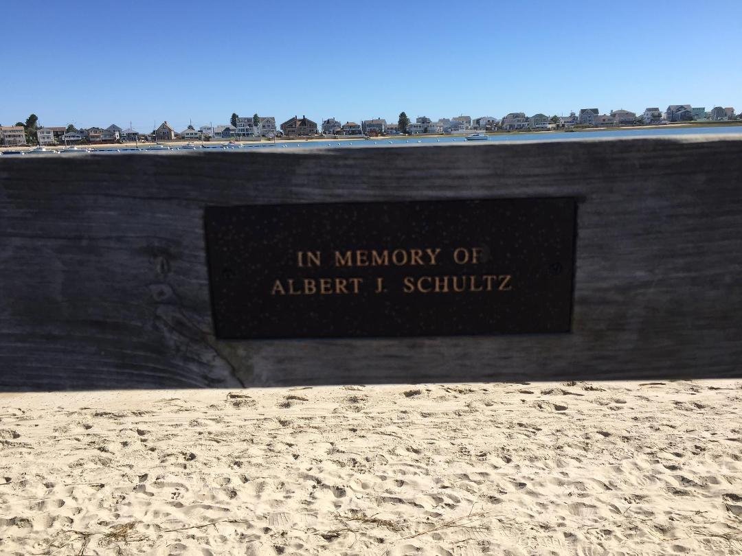 This is in Wells (Maine) Harbor. It is on an overlook deck next to the Hobbs Memorial Gazebo. I think it was place by the association that takes care of that property. Uncle Albert volunteered there, or at least gave his