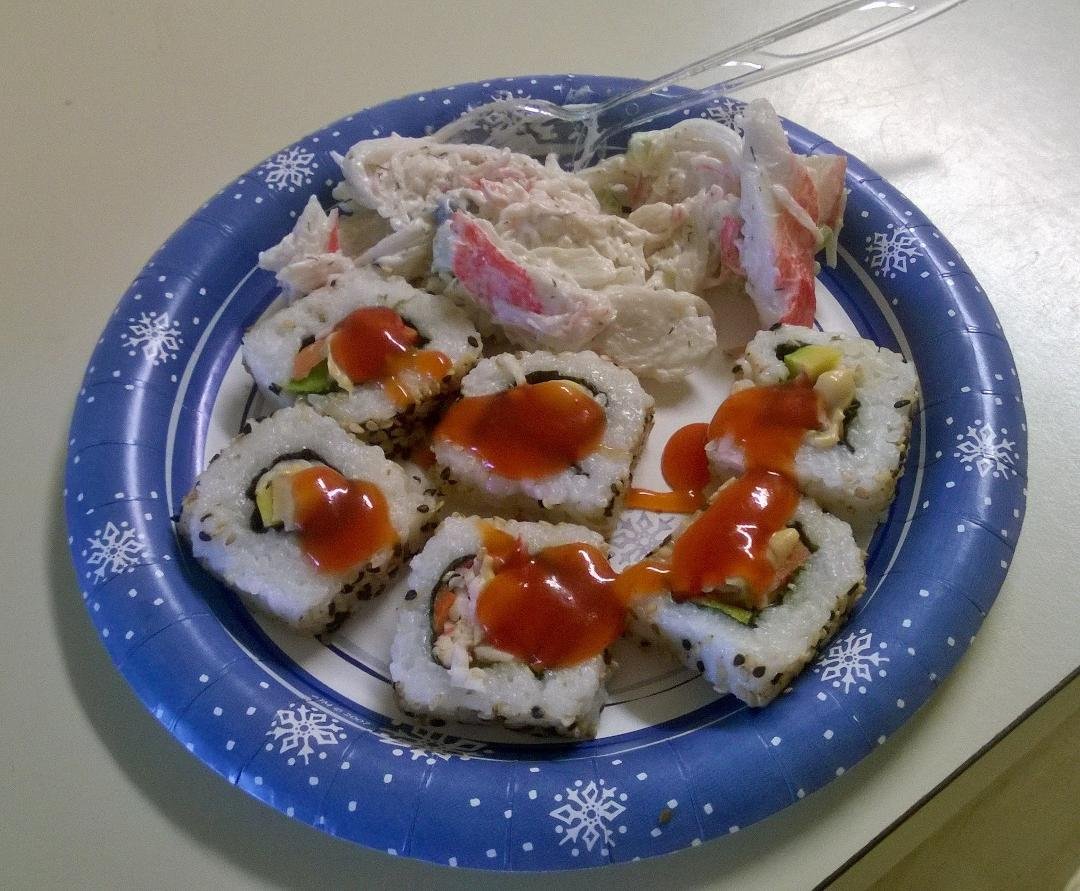 Late lunch, yummy sushi & crab salad