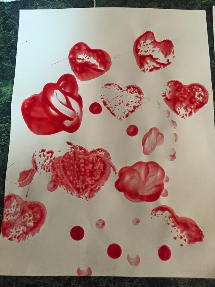 Sponge & Finger Painting!
Heart sponge & his finger!