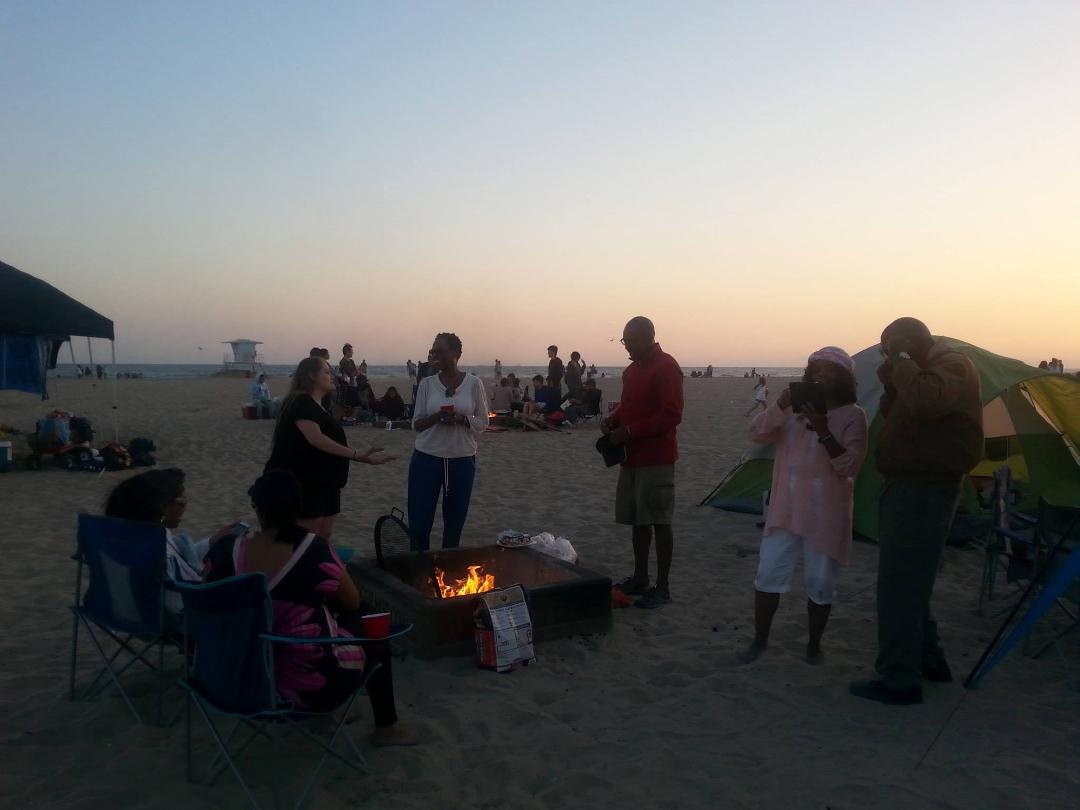 The whole family together enjoying a wonderful night in Huntington Beach.