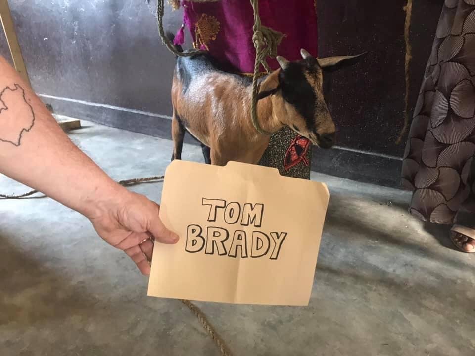 My coworker Chet Dupont is on a church mission to Rwanda and I donated a goat to the village his group is helping. I asked him to name the ‘GOAT’ Tom Brady in honor of the Pats QB. I am still a huge Giants fan (painfully).