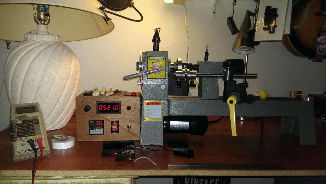 Homemade pickup winder I built from a cheapo Harbor Freight wood lathe.