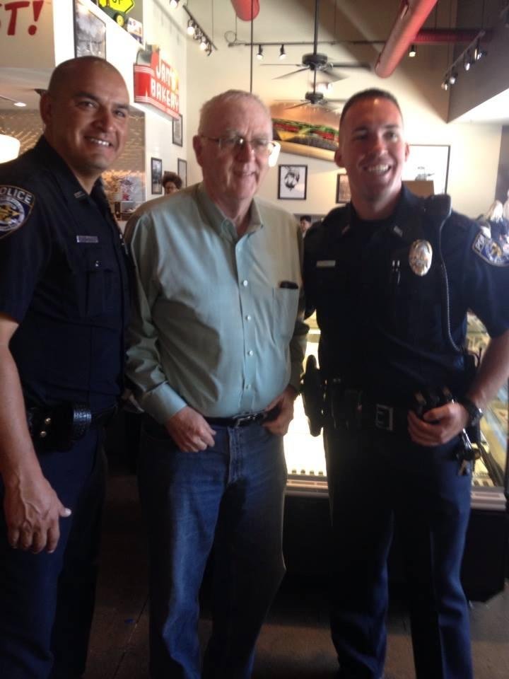 Bob volunteers at the Frisco police station every Tuesday. I got to meet two of the Frisco police at Norma's Cafe at noon. They were there raising money for the Special Olympics.