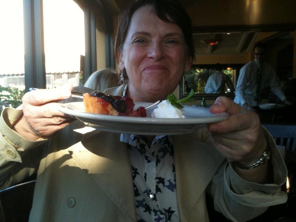 My sister Pam celebrates her birthday with osso buck fruit tart and frangelico ( and with Arles and me)