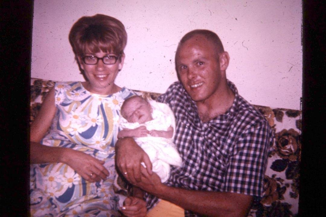 Edna, Brian, Tom July 1969 Albany GA. Just home from the hospital.