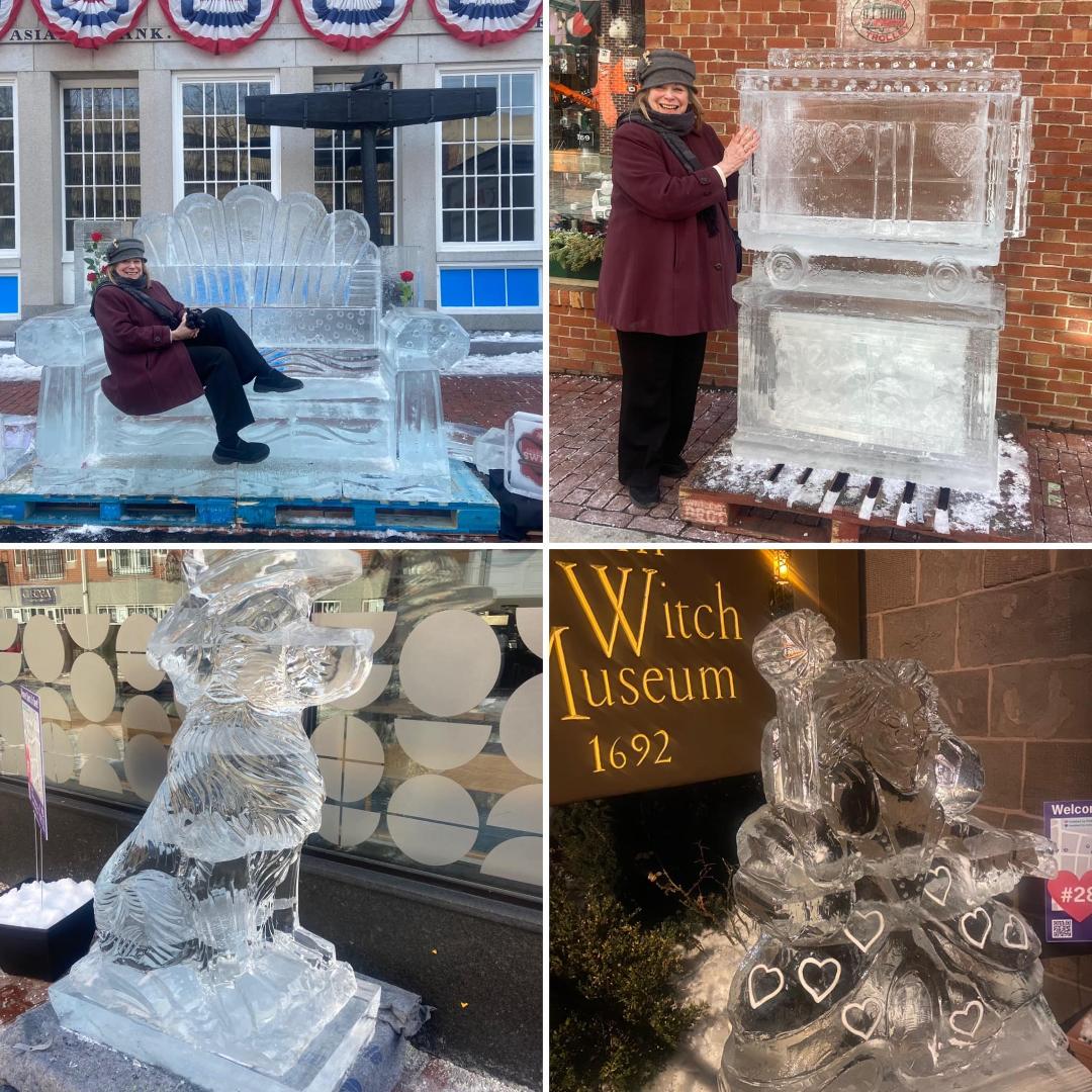 Salem So Sweet festival this weekend;  lots of ice sculptures, all around town. Had to take my photo with the ice sculpture of the Salem Trolley!