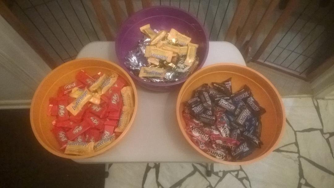 This is totally unbelievable, I have had only one trick or treater, and that happened just as I started to type this. So a little 6 year old in a mask of a character that I haven't a clue who it be, just hit the jackpot wit