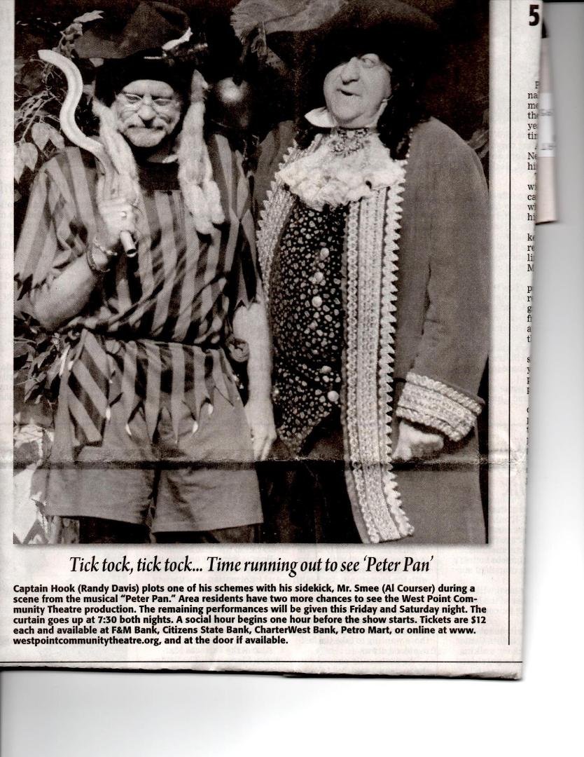 Just finished our two weekend run of Peter Pan and I made the frontpage of the local paper....again. Guess they appreciate fine acting..lol.