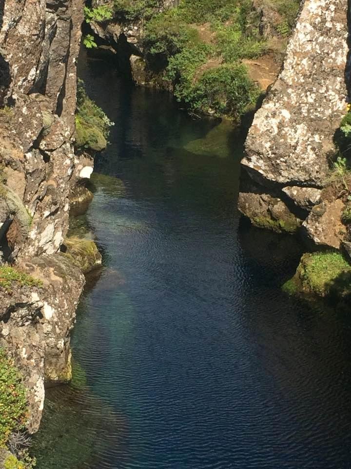 Very clear river/Silfra fissure between the North American and Eurasian tectonic plates at one end of Thingvellir Lake. At times scuba diving is possible. Sometimes it is too hot or too cold.