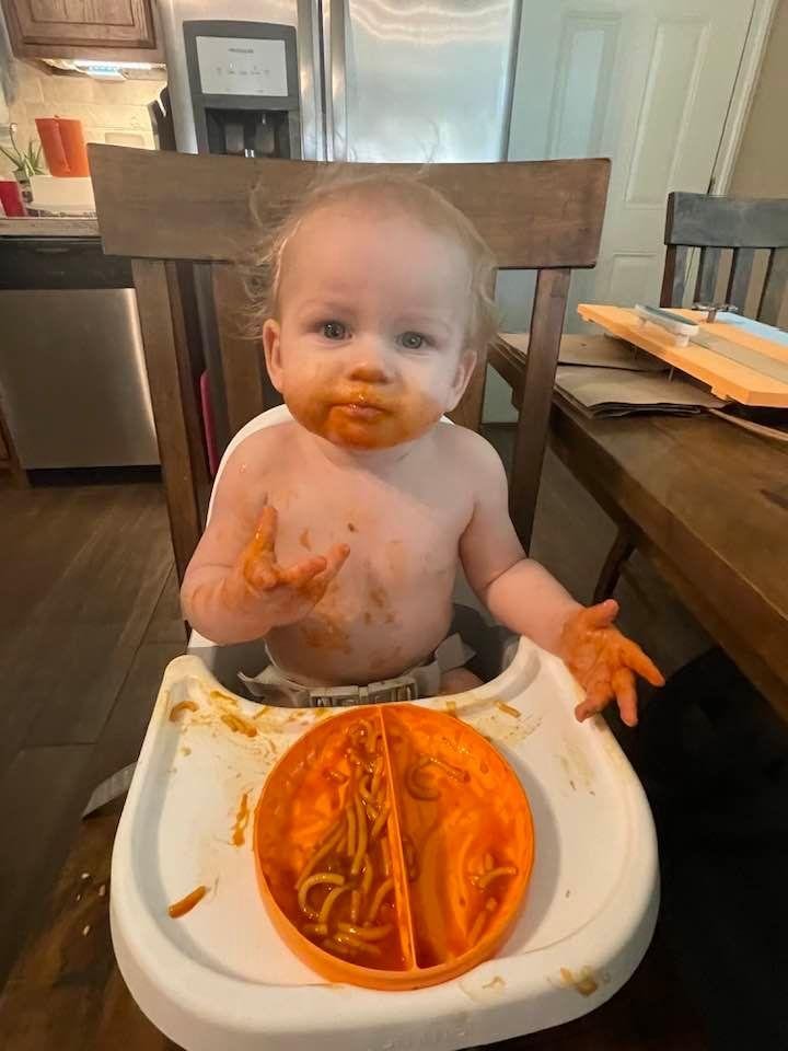 When Anakin eats spaghetti by himself.