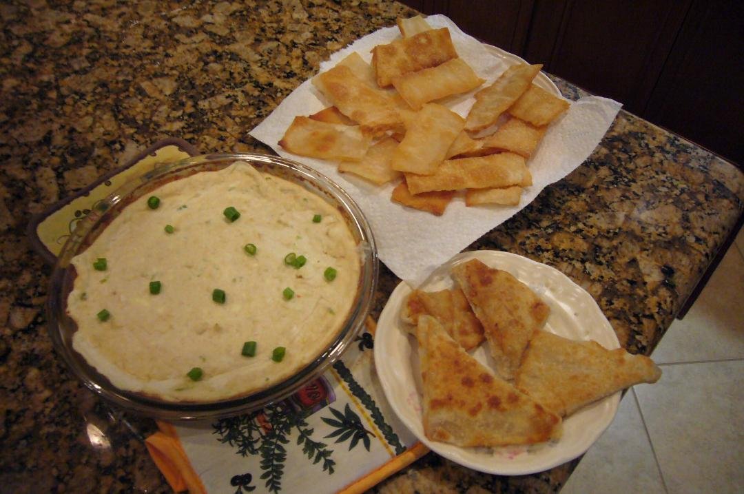 Jeanette's Crab Rangoon Dip and Crab Rangoons from the dip. Tastes great and looks good too.
