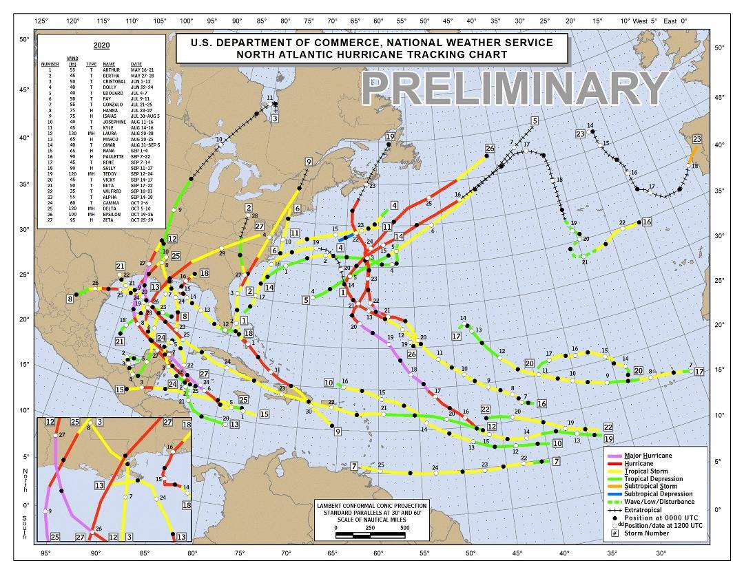 Here is the latest track map from the National Hurricane Center of all the tropical cyclones that have occurred thus far this season!