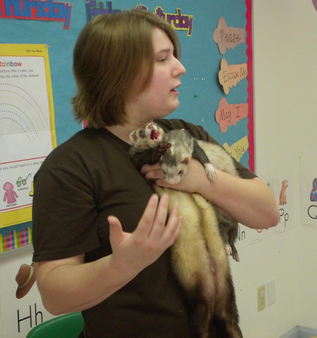 This is my granddaughter, Taylor, who came to Little Saints' with two of her four ferrets.