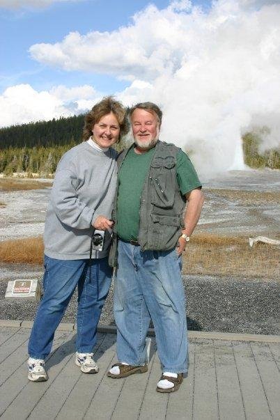 Sandy and Bob at Old Faithful.