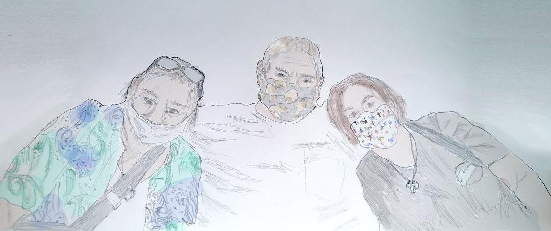 I'm not much of an artist, but I'm interested in it. This is my drawing of Mom's last photo at the America concert. Lightly colorized in photoshop.