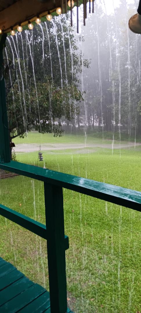 This is what our back yard looks like when we get a good rain...in just minutes!! Filled the pond and the creek running to it!! Georgia weather... gotta love it!