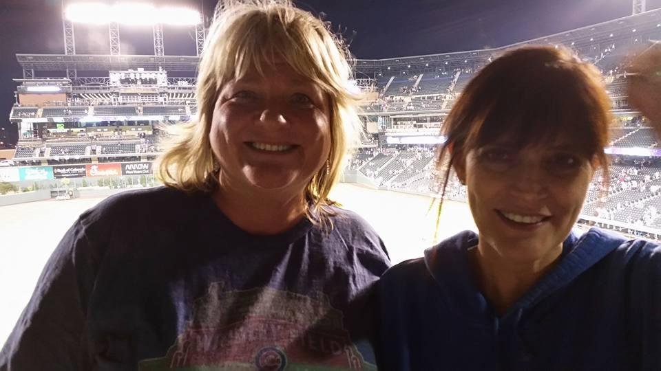 Susan Smith and Sharon Ciessau-Atcher at Rockies stadium celebrating the Cubs win!