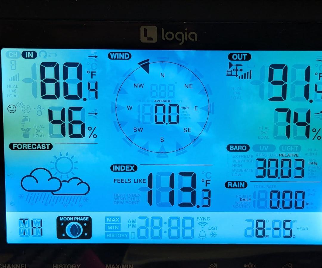 7 pm, weather station is on the shaded all day front porch. Summer, we're over you.
