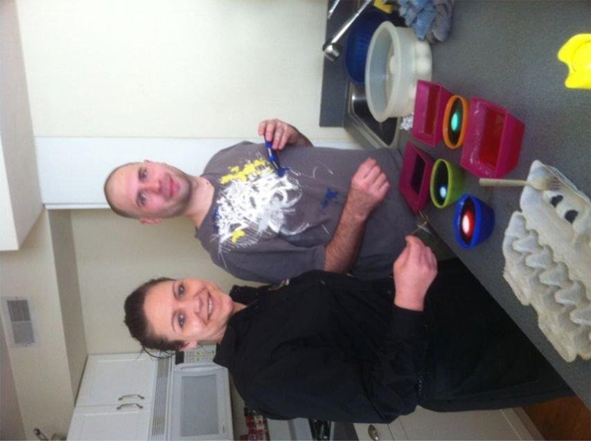 Steve and Jaclyn's friend dyeing Easter eggs!