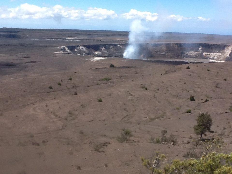 The calderas the lava is flowing within are one huge one, 10 miles Cross, and a smaller one, about 5 miles across.  From this point, I was within 1 mile of the erupting lava.