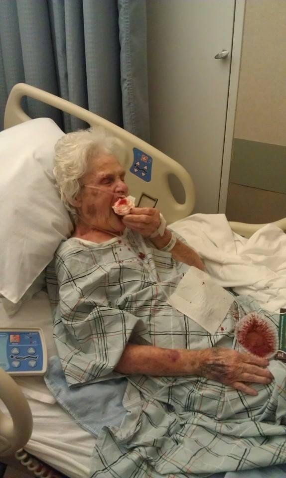 Gram loveing her birthday cup cake that Shawnee got her. She didn't lose her sweet tooth by the looks. I hope it didn't spoil her supper.