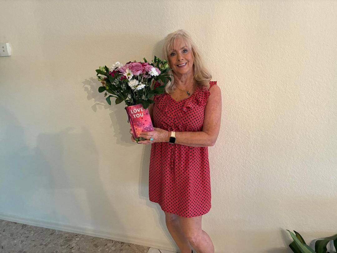Valentine day, flowers, and getting ready to go out to eat with my love