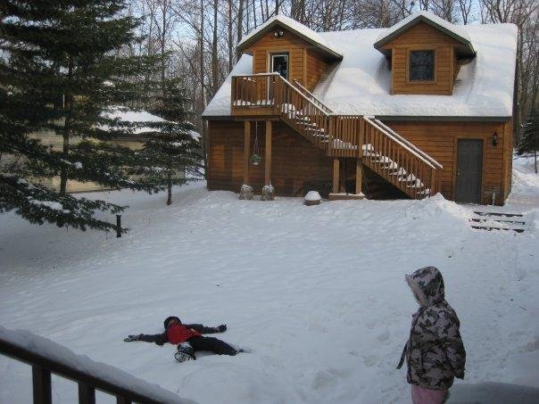 Looking from our porch in WI home toward the garage.